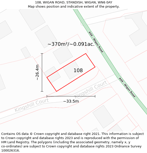 108, WIGAN ROAD, STANDISH, WIGAN, WN6 0AY: Plot and title map