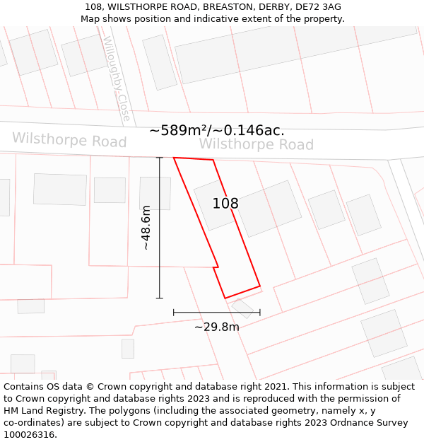 108, WILSTHORPE ROAD, BREASTON, DERBY, DE72 3AG: Plot and title map