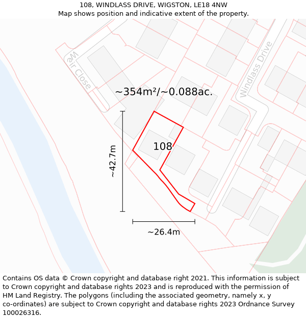 108, WINDLASS DRIVE, WIGSTON, LE18 4NW: Plot and title map