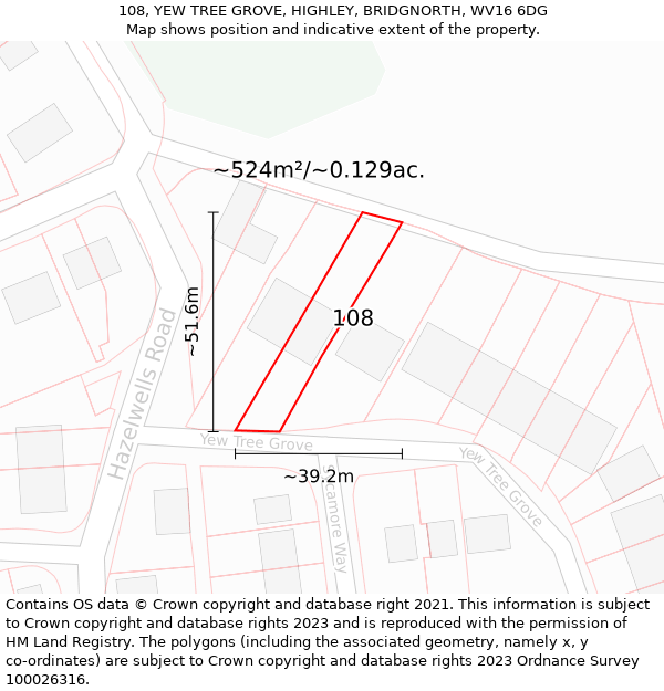 108, YEW TREE GROVE, HIGHLEY, BRIDGNORTH, WV16 6DG: Plot and title map