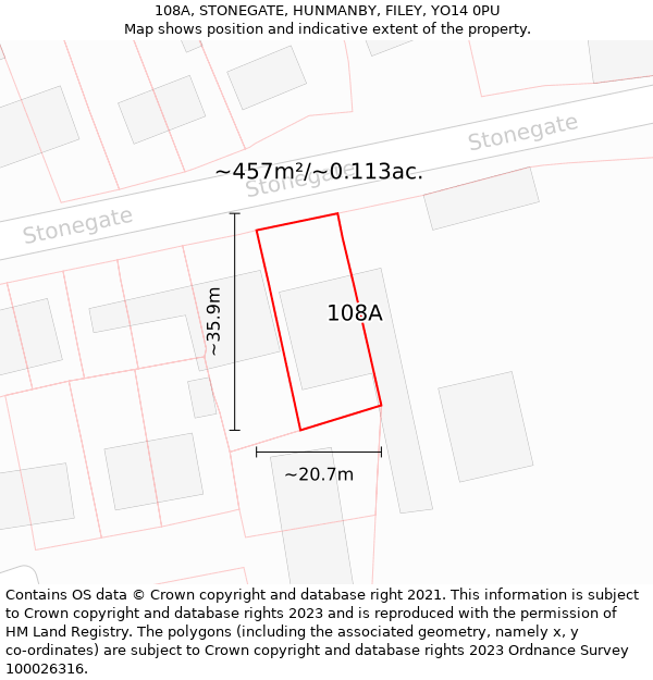 108A, STONEGATE, HUNMANBY, FILEY, YO14 0PU: Plot and title map