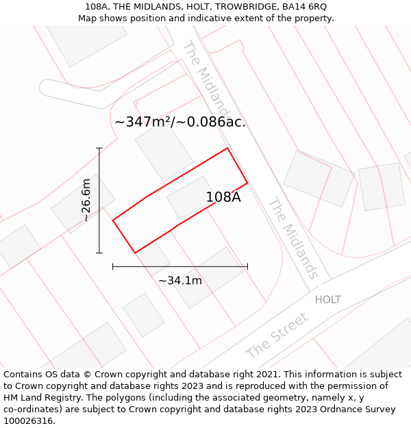 108A, THE MIDLANDS, HOLT, TROWBRIDGE, BA14 6RQ: Plot and title map