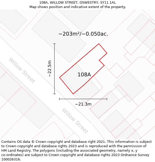 108A, WILLOW STREET, OSWESTRY, SY11 1AL: Plot and title map