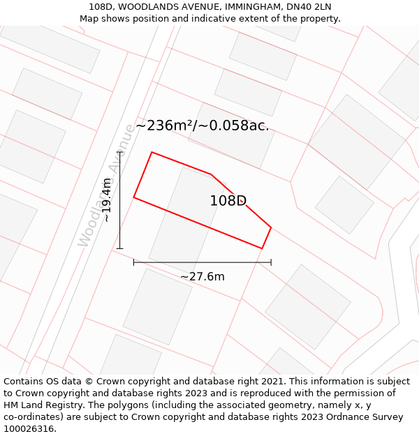 108D, WOODLANDS AVENUE, IMMINGHAM, DN40 2LN: Plot and title map