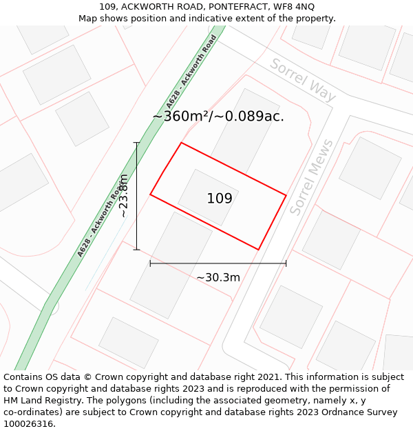 109, ACKWORTH ROAD, PONTEFRACT, WF8 4NQ: Plot and title map