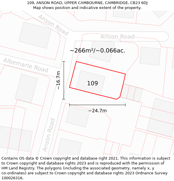 109, ANSON ROAD, UPPER CAMBOURNE, CAMBRIDGE, CB23 6DJ: Plot and title map