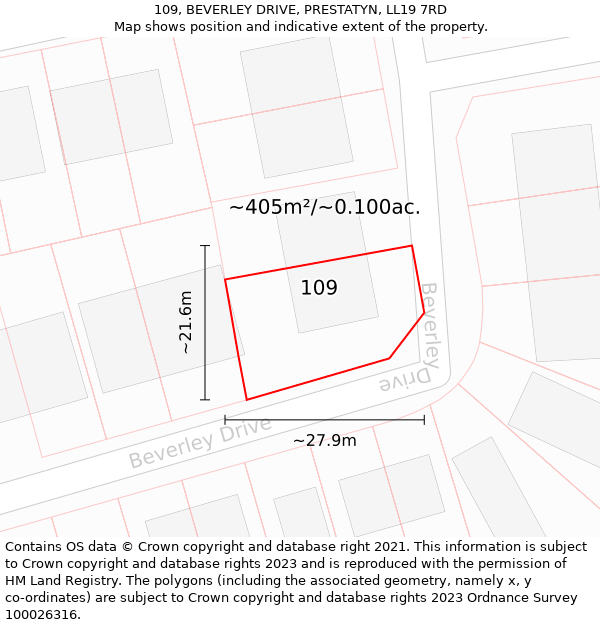 109, BEVERLEY DRIVE, PRESTATYN, LL19 7RD: Plot and title map