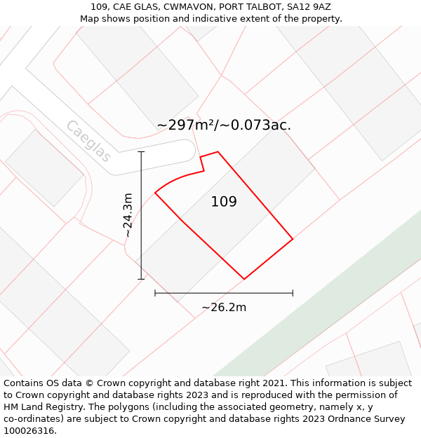 109, CAE GLAS, CWMAVON, PORT TALBOT, SA12 9AZ: Plot and title map