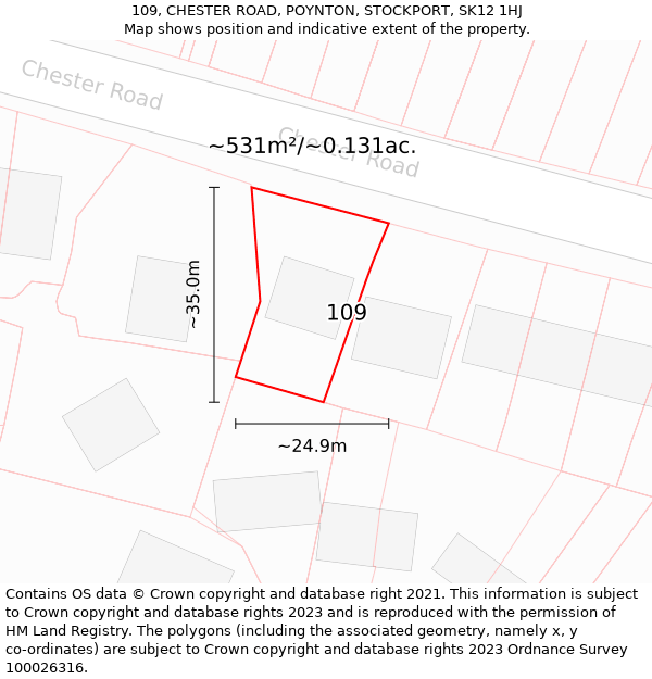 109, CHESTER ROAD, POYNTON, STOCKPORT, SK12 1HJ: Plot and title map