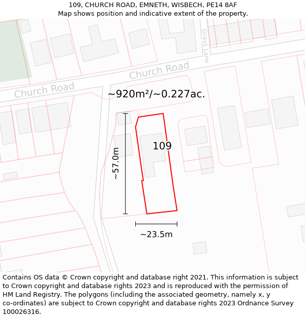 109, CHURCH ROAD, EMNETH, WISBECH, PE14 8AF: Plot and title map