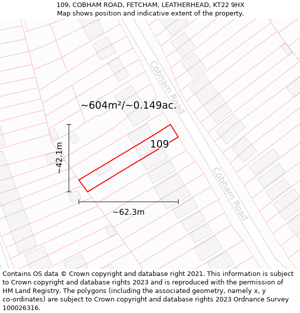 109, COBHAM ROAD, FETCHAM, LEATHERHEAD, KT22 9HX: Plot and title map