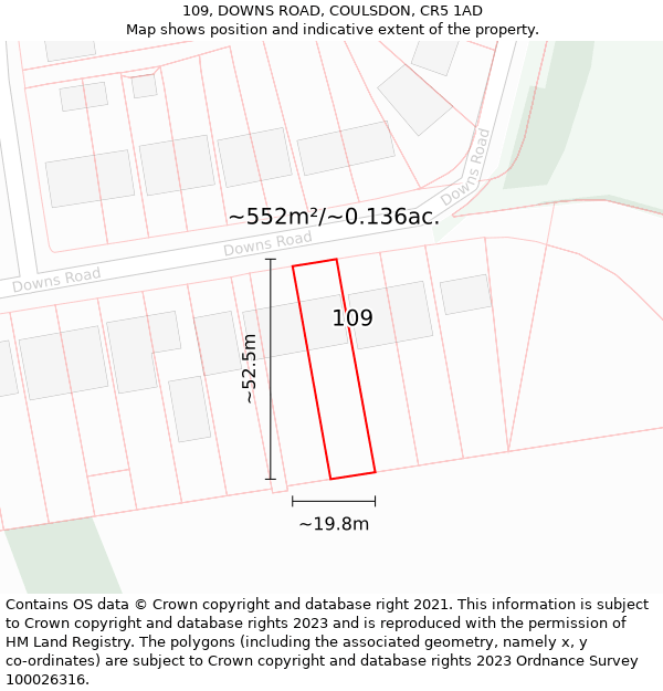 109, DOWNS ROAD, COULSDON, CR5 1AD: Plot and title map