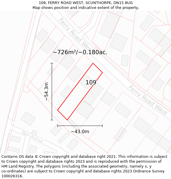 109, FERRY ROAD WEST, SCUNTHORPE, DN15 8UG: Plot and title map