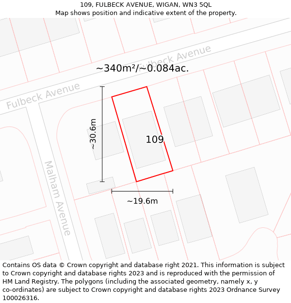 109, FULBECK AVENUE, WIGAN, WN3 5QL: Plot and title map