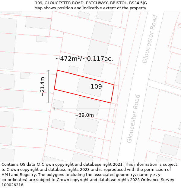 109, GLOUCESTER ROAD, PATCHWAY, BRISTOL, BS34 5JG: Plot and title map