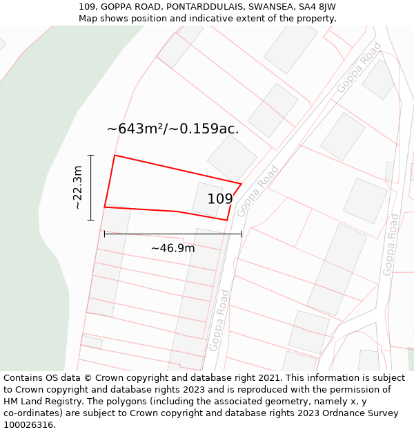 109, GOPPA ROAD, PONTARDDULAIS, SWANSEA, SA4 8JW: Plot and title map