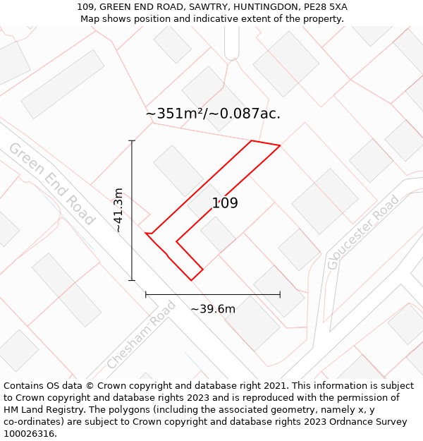 109, GREEN END ROAD, SAWTRY, HUNTINGDON, PE28 5XA: Plot and title map