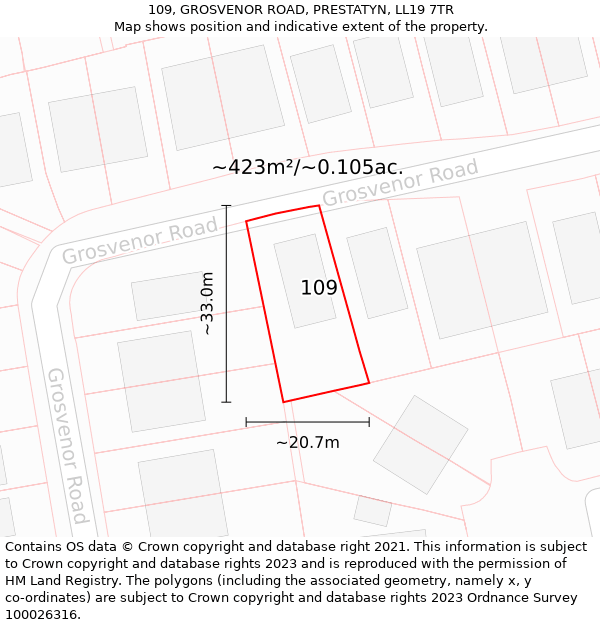 109, GROSVENOR ROAD, PRESTATYN, LL19 7TR: Plot and title map