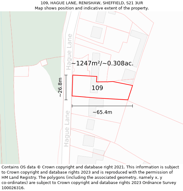 109, HAGUE LANE, RENISHAW, SHEFFIELD, S21 3UR: Plot and title map