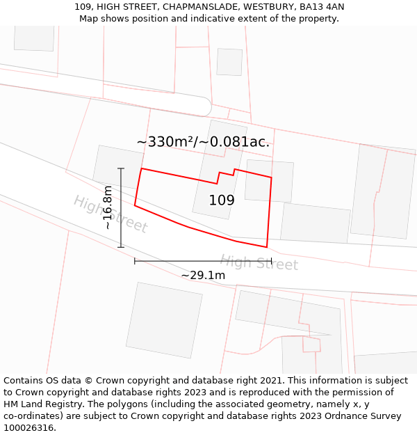 109, HIGH STREET, CHAPMANSLADE, WESTBURY, BA13 4AN: Plot and title map