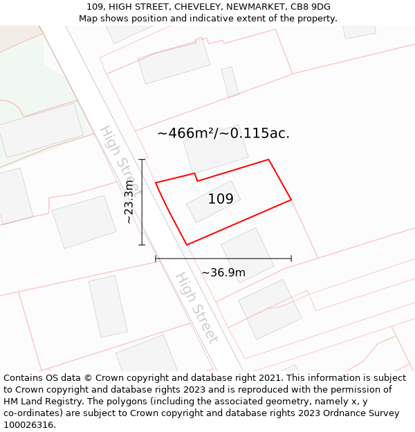 109, HIGH STREET, CHEVELEY, NEWMARKET, CB8 9DG: Plot and title map