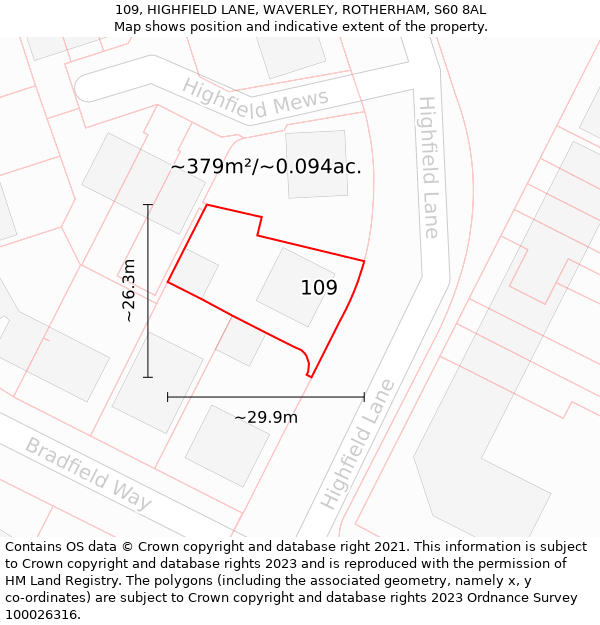 109, HIGHFIELD LANE, WAVERLEY, ROTHERHAM, S60 8AL: Plot and title map