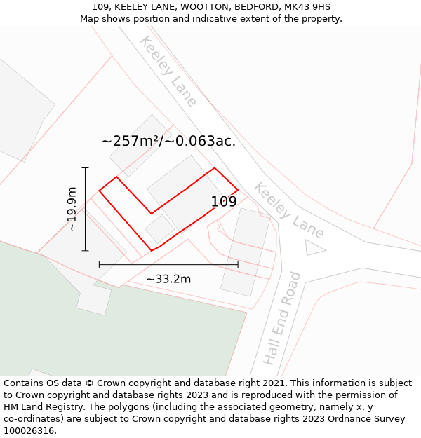 109, KEELEY LANE, WOOTTON, BEDFORD, MK43 9HS: Plot and title map