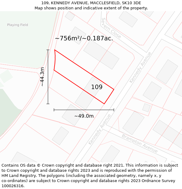 109, KENNEDY AVENUE, MACCLESFIELD, SK10 3DE: Plot and title map