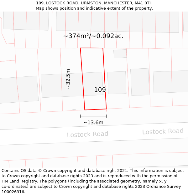 109, LOSTOCK ROAD, URMSTON, MANCHESTER, M41 0TH: Plot and title map