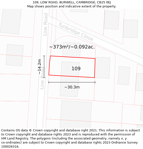 109, LOW ROAD, BURWELL, CAMBRIDGE, CB25 0EJ: Plot and title map