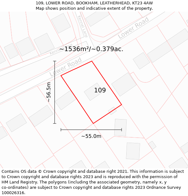 109, LOWER ROAD, BOOKHAM, LEATHERHEAD, KT23 4AW: Plot and title map