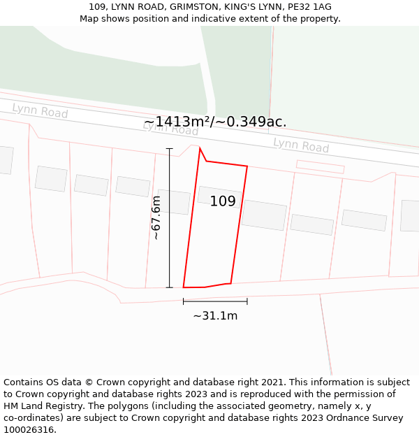 109, LYNN ROAD, GRIMSTON, KING'S LYNN, PE32 1AG: Plot and title map