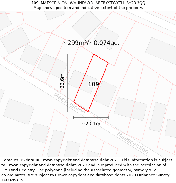 109, MAESCEINION, WAUNFAWR, ABERYSTWYTH, SY23 3QQ: Plot and title map