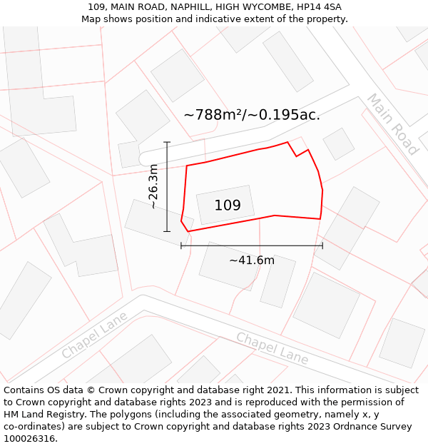 109, MAIN ROAD, NAPHILL, HIGH WYCOMBE, HP14 4SA: Plot and title map