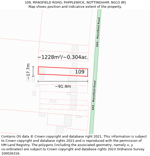 109, MANSFIELD ROAD, PAPPLEWICK, NOTTINGHAM, NG15 8FJ: Plot and title map