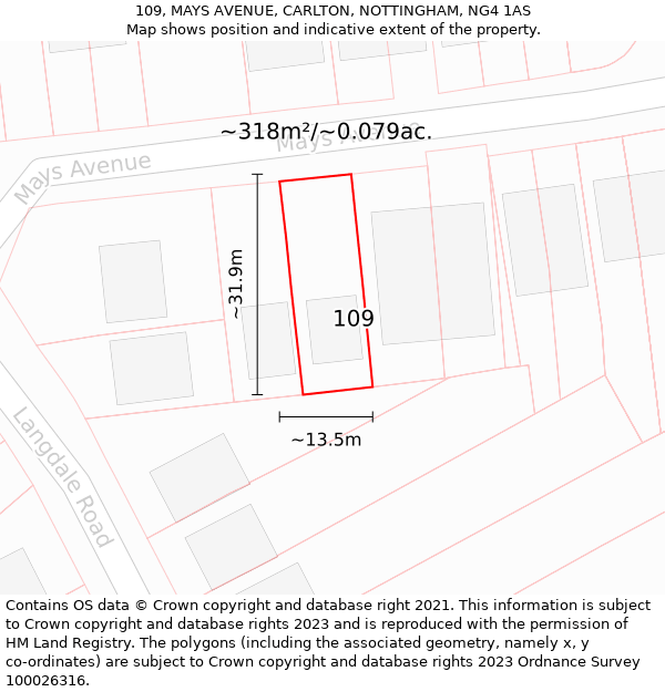 109, MAYS AVENUE, CARLTON, NOTTINGHAM, NG4 1AS: Plot and title map