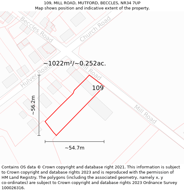 109, MILL ROAD, MUTFORD, BECCLES, NR34 7UP: Plot and title map