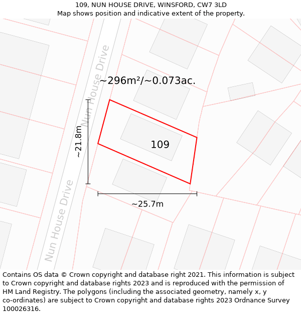 109, NUN HOUSE DRIVE, WINSFORD, CW7 3LD: Plot and title map