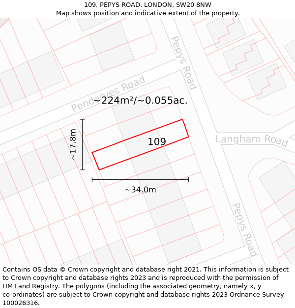 109, PEPYS ROAD, LONDON, SW20 8NW: Plot and title map