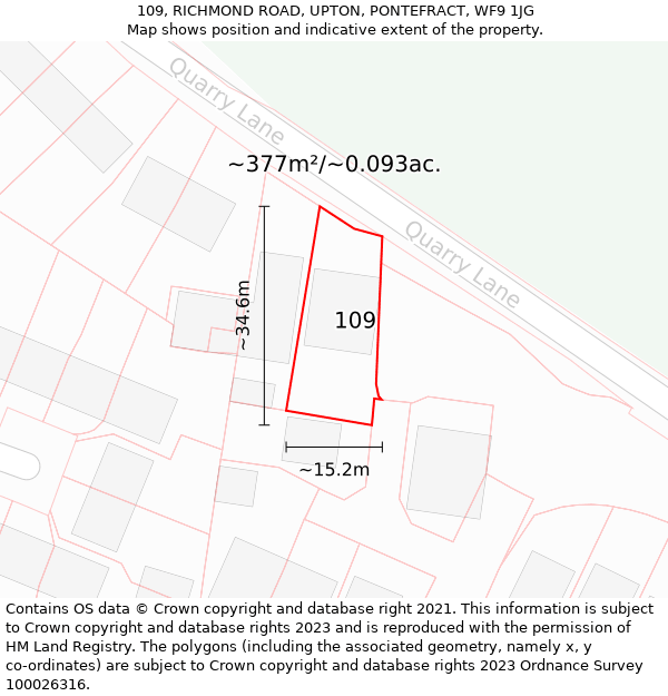 109, RICHMOND ROAD, UPTON, PONTEFRACT, WF9 1JG: Plot and title map