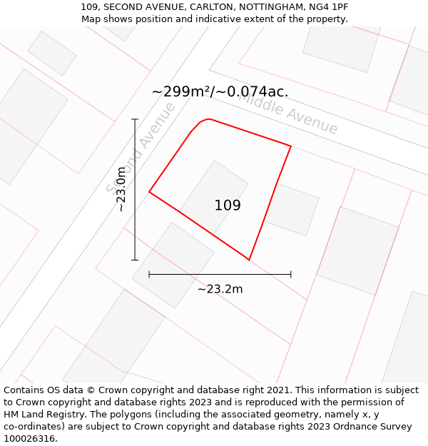 109, SECOND AVENUE, CARLTON, NOTTINGHAM, NG4 1PF: Plot and title map