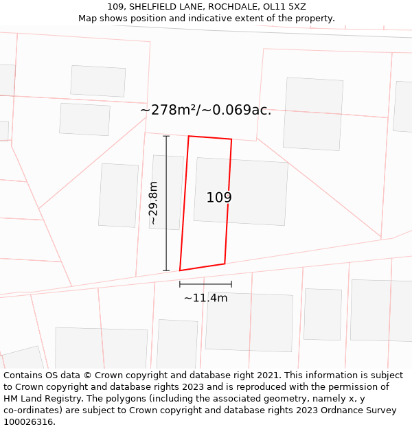 109, SHELFIELD LANE, ROCHDALE, OL11 5XZ: Plot and title map