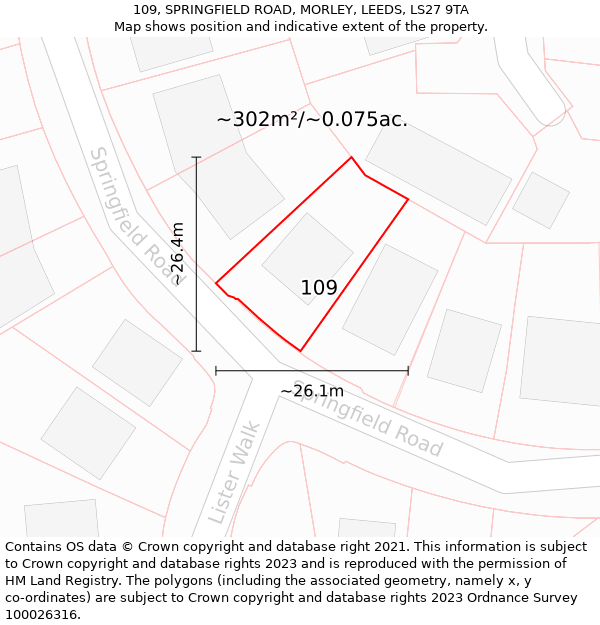 109, SPRINGFIELD ROAD, MORLEY, LEEDS, LS27 9TA: Plot and title map