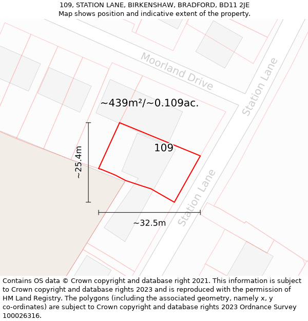 109, STATION LANE, BIRKENSHAW, BRADFORD, BD11 2JE: Plot and title map