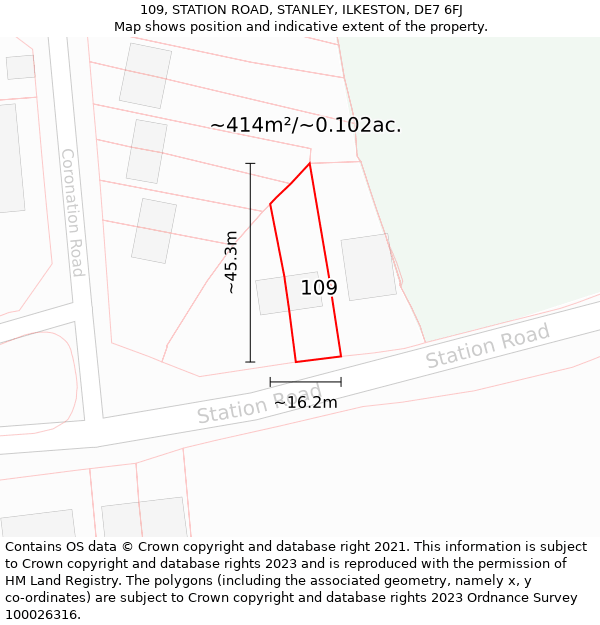 109, STATION ROAD, STANLEY, ILKESTON, DE7 6FJ: Plot and title map