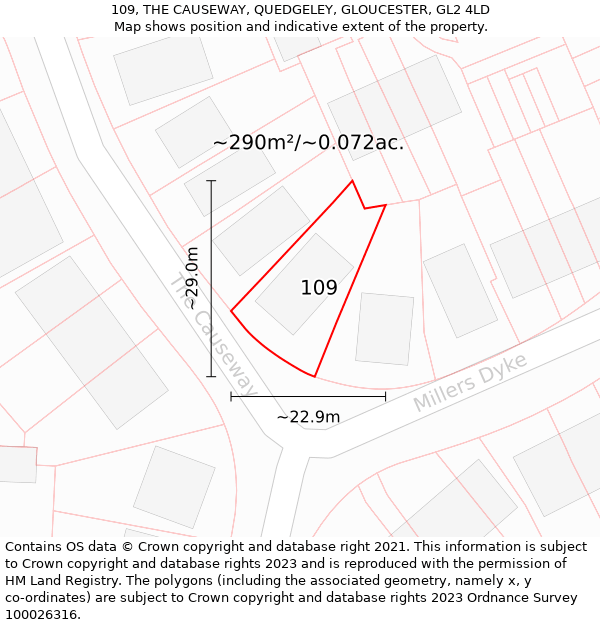 109, THE CAUSEWAY, QUEDGELEY, GLOUCESTER, GL2 4LD: Plot and title map