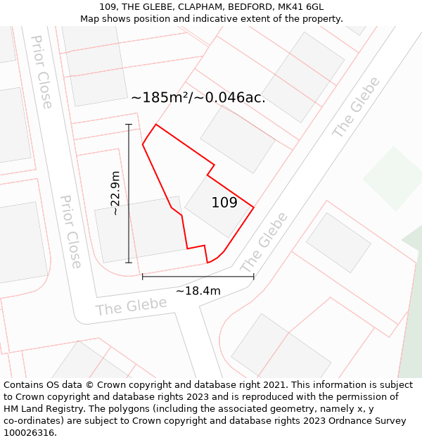 109, THE GLEBE, CLAPHAM, BEDFORD, MK41 6GL: Plot and title map