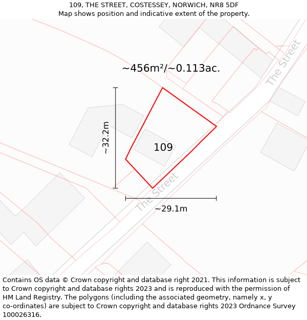 109, THE STREET, COSTESSEY, NORWICH, NR8 5DF: Plot and title map