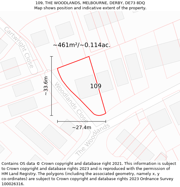 109, THE WOODLANDS, MELBOURNE, DERBY, DE73 8DQ: Plot and title map