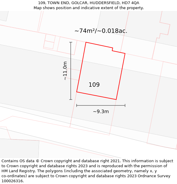 109, TOWN END, GOLCAR, HUDDERSFIELD, HD7 4QA: Plot and title map